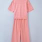 Yellow Stripe Colorblock Trim Crew Neck Loose Tee Drawstring Elastic Waist 2pcs Pant Set