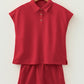 Mist Blue Loose Polo Tee Elastic Waist 2pcs Short Set