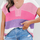 Pink Color Block Notch V Neck Sweater T Shirt