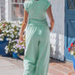 Yellow Cream Solid Color Cropped Tank Top and Jogger Pants Set