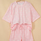 Pink Polka Dot Short Sleeve Loose Top Drawstring Shorts Set