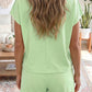 Mist Blue Loose Polo Tee Elastic Waist 2pcs Short Set