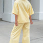 Yellow Cream Lace Patchwork Half Sleeve Top Elastic Waist Pants Two Piece Set