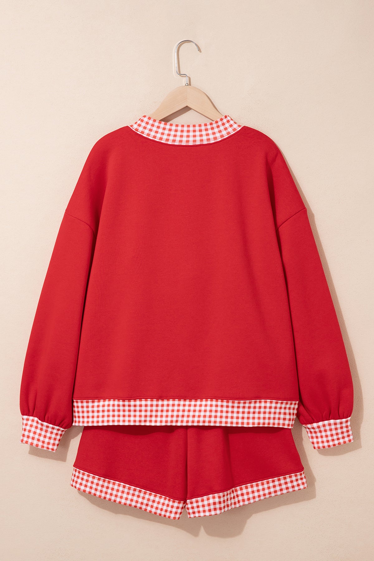 Carrot Gingham Trim Baggy Pullover 2pcs Short Set