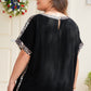 Black Plus Size Leopard Patchwork Round Neck Loose Tee