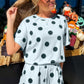 Pink Polka Dot Print Loose Tee Drawstring Elastic Waist Short Set