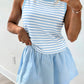 Sky Blue Stripe Slim Tank Contrast Ruffle Mini Skort Set