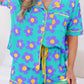 Flower Print Short Sleeve Shirt Pajamas Set