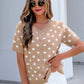 Dark Khaki Polka Dot Short Sleeve Button Down Sweater Cardigan