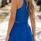 Dark Blue Ribbed Slim Tank Pocketed Wide Leg Shorts Set