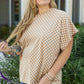 Khaki Checkerboard Short Batwing Sleeve Round Neck Plus Size T Shirt