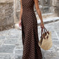Brown Polka Dot Print Square Neck Sleeveless Vacation Long Dress