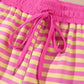 Rose Red Striped Long Sleeve Zip-Up Hoodie Drawstring Elastic Waist 2pcs Short Set