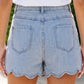Myosotis Solid Color Scalloped Trim Casual Denim Shorts