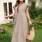 Brown Stripe Plus Size Slit V Neck Tiered Flutter Sleeve Maxi Dress