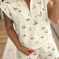 Beige Mallard Printed Zip Polo Tee Drawstring Short Set