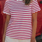 Black Stripe Scalloped Trim Round Neck T Shirt