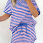 Pink Stripe Relaxed Short Sleeve Top Elastic Waist Drawstring Skort 2pcs Set