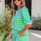 Green Stripe Puff Short Sleeve T Shirt Matching Shorts Set
