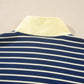 Blue Stripe Color Block Patchwork Zip V Neck Pullover Loose Pants 2pcs Set