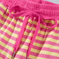 Yellow Stripe Colorblock Trim Crew Neck Loose Tee Drawstring Elastic Waist 2pcs Pant Set