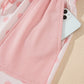 Pink Polka Dot Drop Shoulder Polo Loose Pullover Patch Pocket Casual Shorts Set