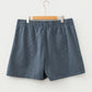 Sky Blue Stripe Plus Size Contrast Drawstring Elastic Waist Denim Shorts