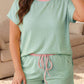 Yellow Cream Plus Size Ribbed Color Block Trim Drawstring Shorts 2pcs Set