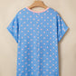 Sky Blue Raised Rib Polka Dot Print Cuffed Short Sleeve Top