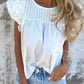 Bonbon Lace Detail Flutter Sleeve Pleated Round Neck Blouse