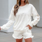 White Polka Dot Print Side Stripe Detail Casual Sweatshirt 2pcs Short Set