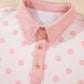 Pink Polka Dot Drop Shoulder Polo Loose Pullover Patch Pocket Casual Shorts Set