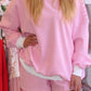 Sky Blue Stripe Oversize Mock Neck Sweatshirt and Shorts Set