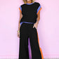 Navy Blue Color Block Detail Casual Two-piece Set