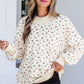 Beige Ribbed High Neck Patchwork Floral Print Baggy Pullover Sweatshirt