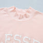 Light Pink BLESSED Embroidered Trim Patch Graphic Plus Size Mock Neck Sweatshirt