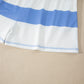 Sky Blue Stripe Drop Shoulder Zipped Collar T Shirt Plus Size Shorts Set