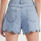 Myosotis Solid Color Scalloped Trim Casual Denim Shorts