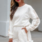 White Polka Dot Print Side Stripe Detail Casual Sweatshirt 2pcs Short Set