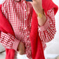 Red Plaid Long Sleeve Button Down Frill Detail Casual Shirt