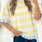Yellow Stripe Exposed Seam Contrast Patchwork Oversized Top