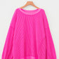 Rose Red Drop Shoulder Uneven Hem Plus Size Twisted Rib Top