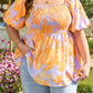 Purple Floral Puff Sleeve Square Neck Smocked Plus Size Babydoll Blouse