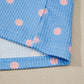 Sky Blue Raised Rib Polka Dot Print Cuffed Short Sleeve Top