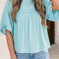 Yellow Cream Tie Half Sleeve Pleated Detail Babydoll Blouse