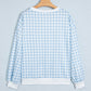 Light Blue Plaid Round Neck Long Sleeve Sweatshirt