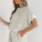 Light Blue Solid Color Puffy Loose Top Drawstring Shorts 2pcs Outfit