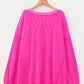 Rose Red Drop Shoulder Uneven Hem Plus Size Twisted Rib Top