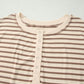 Brown Stripe Plus Size Half Buttons Top and Shorts Set