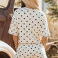 Pink Polka Dot Short Sleeve Loose Top Drawstring Shorts Set